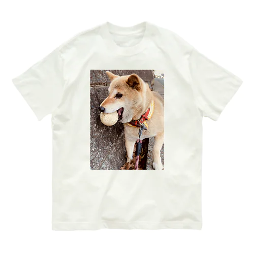 ボール咥えてる柴犬わんこさん オーガニックコットンTシャツ