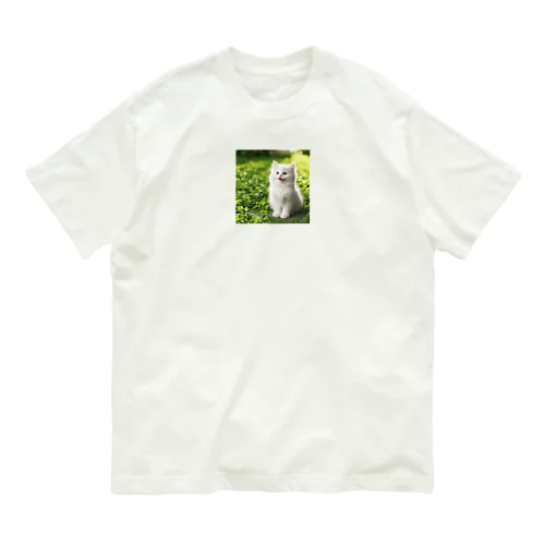 笑ってる可愛い白い猫 Organic Cotton T-Shirt