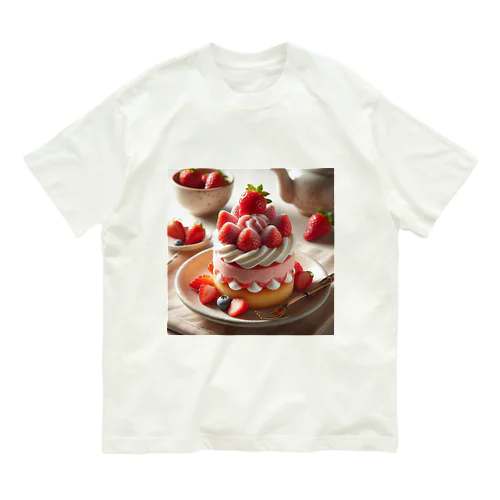 いちごケーキ 丸型 オーガニックコットンTシャツ