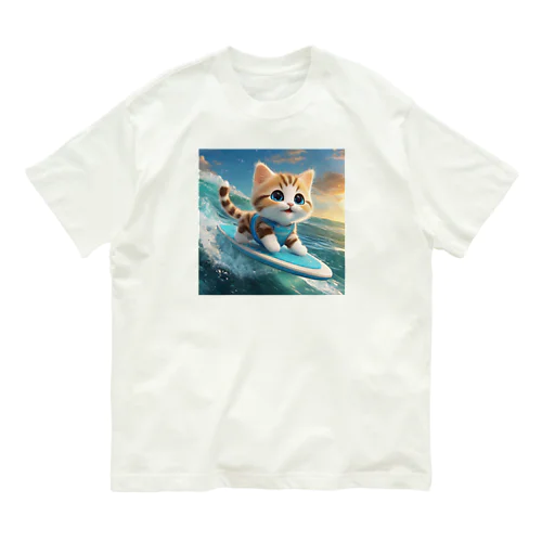 猫とサーフィン オーガニックコットンTシャツ