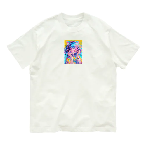 メガネの可愛い女の子のキャラクター オーガニックコットンTシャツ