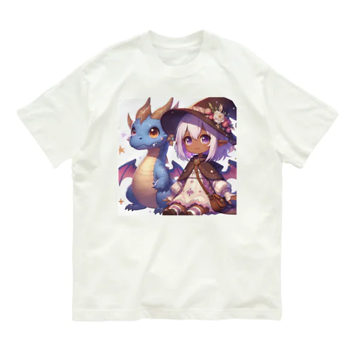 ドラゴンと可愛い女の子3 オーガニックコットンTシャツ