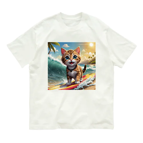 猫サーファー オーガニックコットンTシャツ