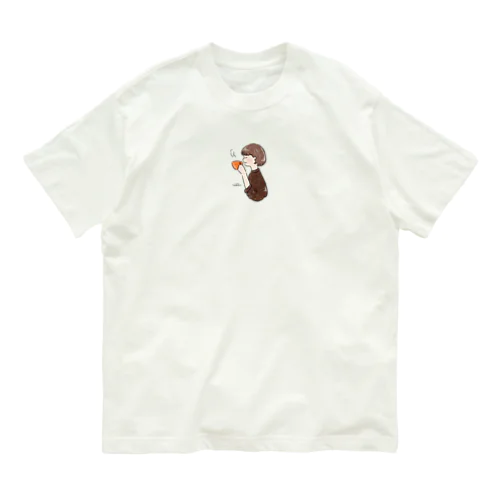 ほっとひと息つく女の子　オレンジショコラ Organic Cotton T-Shirt