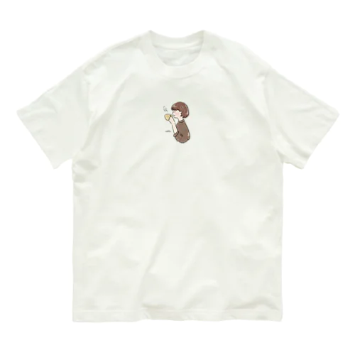 ほっとひと息つく女の子　カフェ　ブラウン Organic Cotton T-Shirt