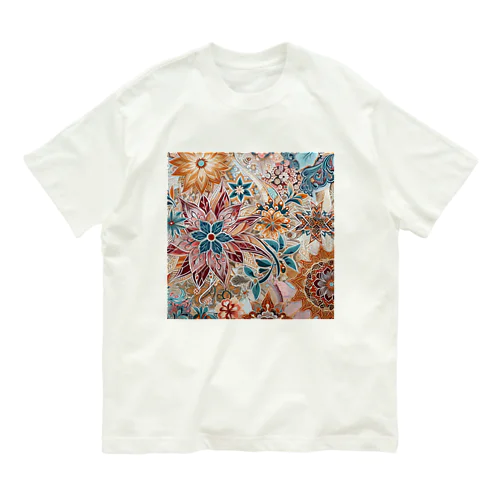 お花のバティック柄 鮮やか Organic Cotton T-Shirt