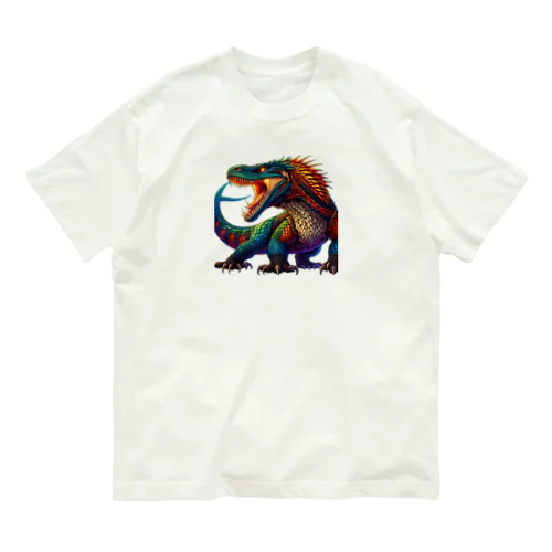 鮮やかな色合いのコモドオオトカゲ Organic Cotton T-Shirt