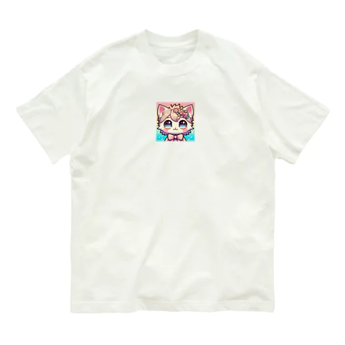 アニメ調・花ねこ オーガニックコットンTシャツ