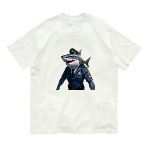 海の守護者：クールな警察鮫 オーガニックコットンTシャツ