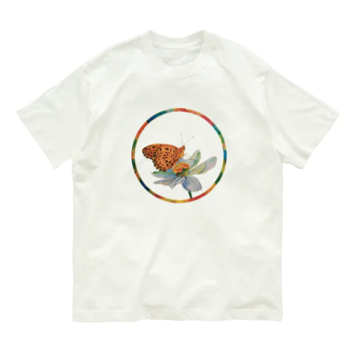 ジニアとツマグロヒョウモン オーガニックコットンTシャツ