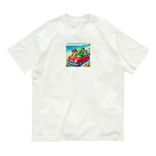 かめっち仲間と海岸をドライブ オーガニックコットンTシャツ