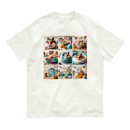 かわいいハムスターがいっぱい！色とりどりの可愛らしい写真集です Organic Cotton T-Shirt