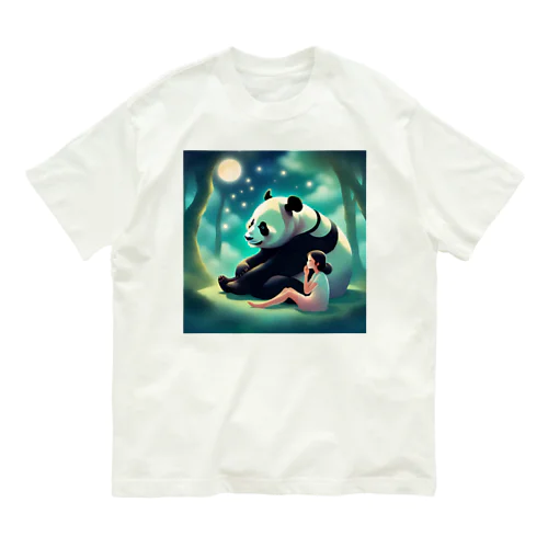 月夜のパンダと女の子12 Organic Cotton T-Shirt