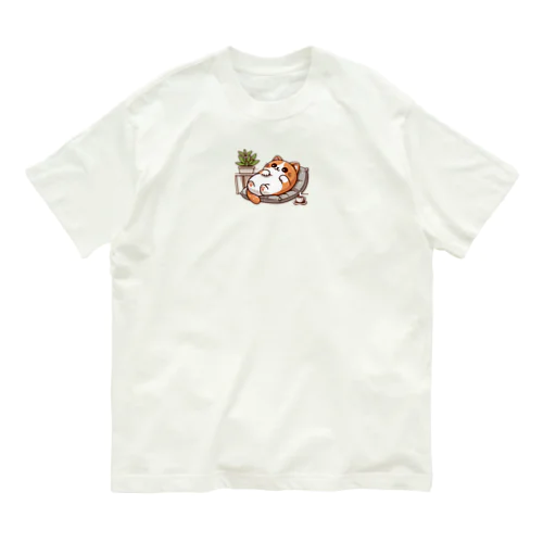 かわいい猫のヘソ天まる オーガニックコットンTシャツ