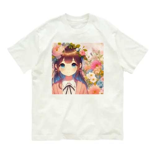 可愛い女の子とお花10 オーガニックコットンTシャツ