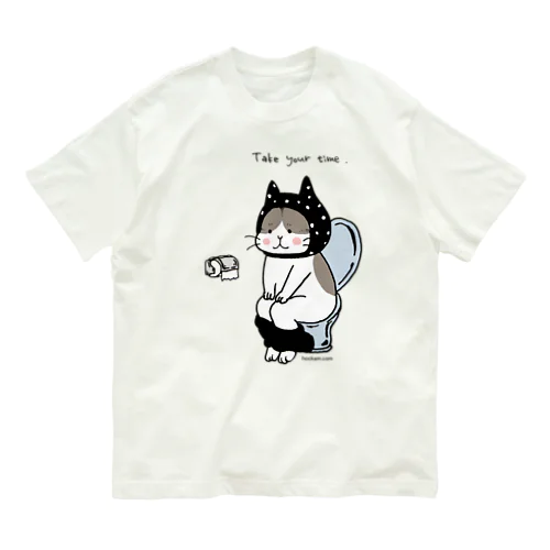 トイレねこ　黒 オーガニックコットンTシャツ