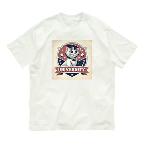 Meow University シリーズ【白猫】 Organic Cotton T-Shirt