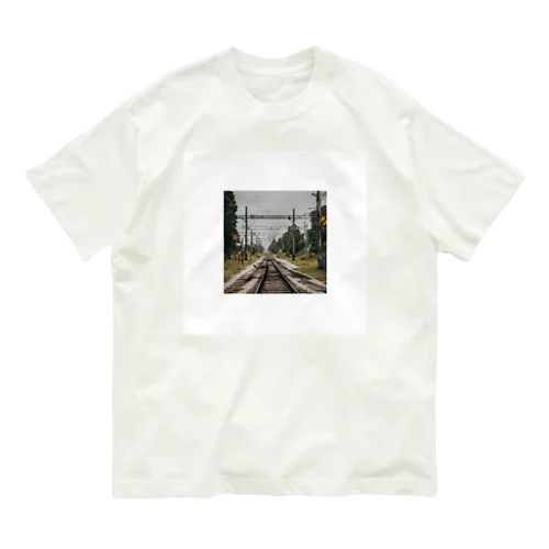 鉄道レールデザイン オーガニックコットンTシャツ