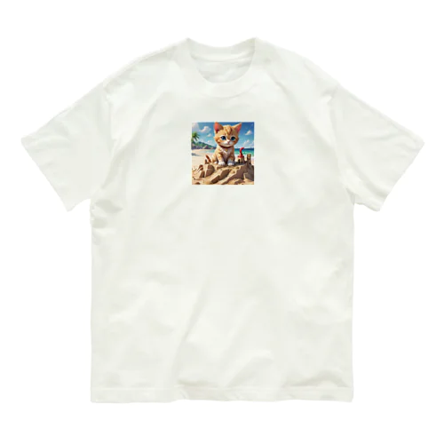 砂の城で遊ぶ猫 Organic Cotton T-Shirt
