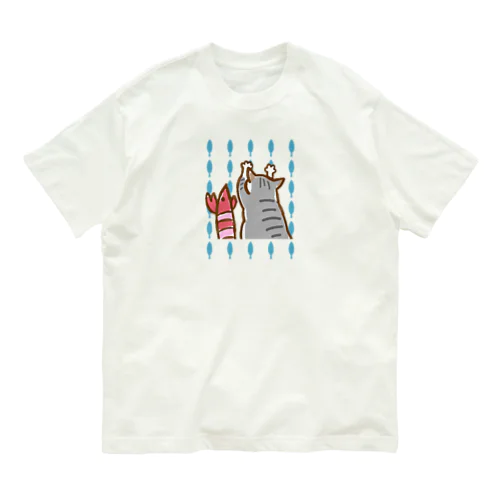 ムイチとエビぐるみ(お魚ストライプ) オーガニックコットンTシャツ