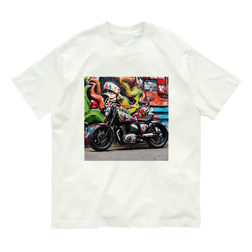 ストリートアートに映えるカスタムバイク オーガニックコットンTシャツ