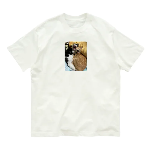 キュートな猫猫あくび オーガニックコットンTシャツ