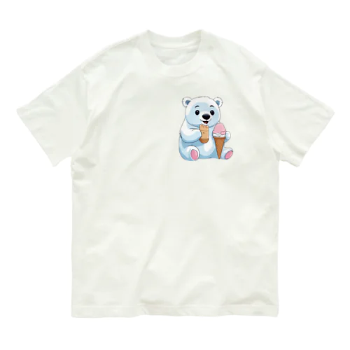 アイスを食べる可愛い白子熊 オーガニックコットンTシャツ
