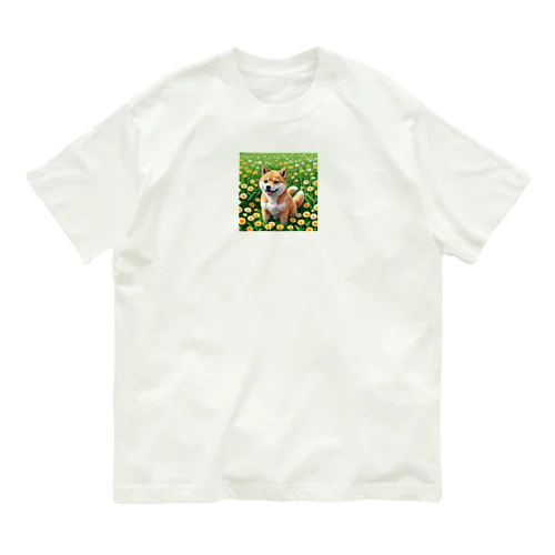 お花畑と柴犬 Organic Cotton T-Shirt