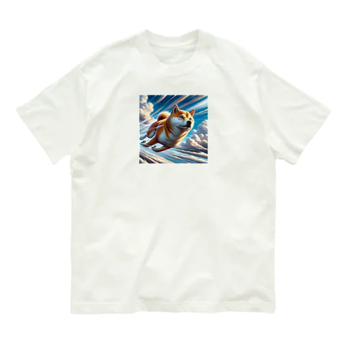 空を飛ぶ柴犬 オーガニックコットンTシャツ