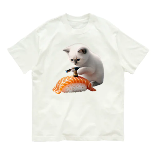 【炙りサーモン】寿司職人猫🐱 オーガニックコットンTシャツ
