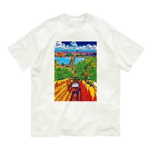 ハンガリー ブダ城ケーブルカーとブダペストの街並み Organic Cotton T-Shirt