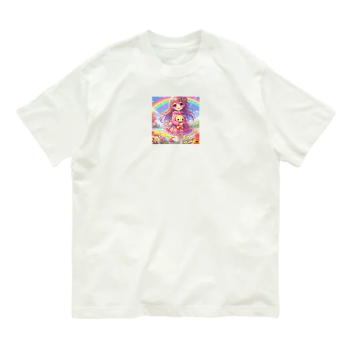 ロリ　少女　ピンク髪 オーガニックコットンTシャツ