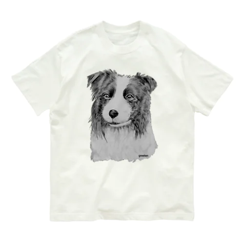 ボーダーコリー　アート犬モノクロ オーガニックコットンTシャツ