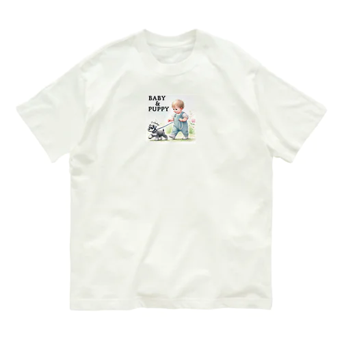 Schnauzer leading a baby!! オーガニックコットンTシャツ