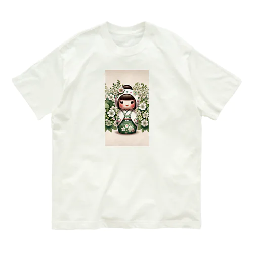 kokeshi dolls白い花 Organic Cotton T-Shirt