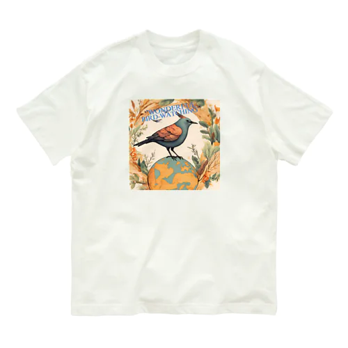 森の香り Wonderful 地球と美しい鳥 オーガニックコットンTシャツ