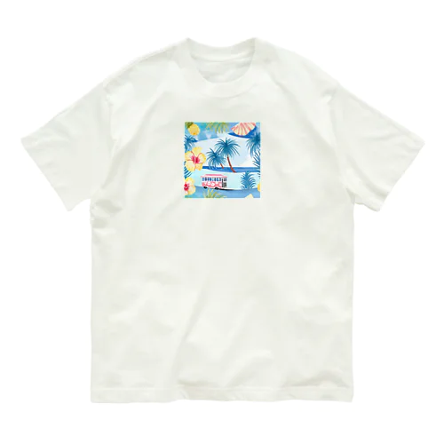 ハイビスカスとトロリー Organic Cotton T-Shirt