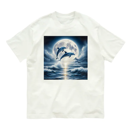 イルカと月 オーガニックコットンTシャツ