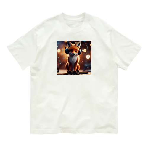 Fox listening to music オーガニックコットンTシャツ