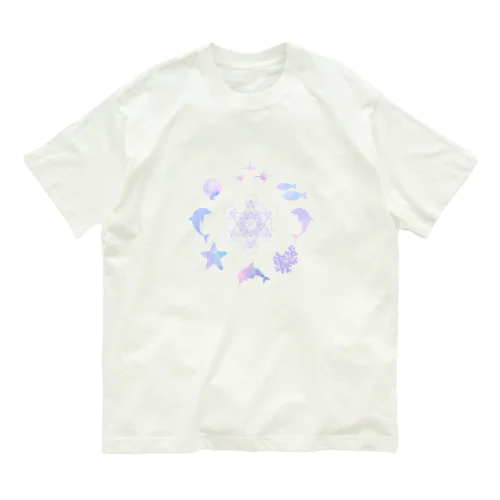 「日の出前の光に映えるメタトロンキューブと海の生き物たち Organic Cotton T-Shirt