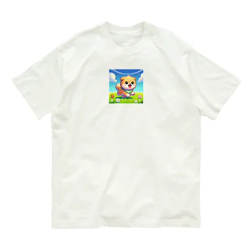 花咲く庭で楽しそうに走る柴犬ちゃん Organic Cotton T-Shirt