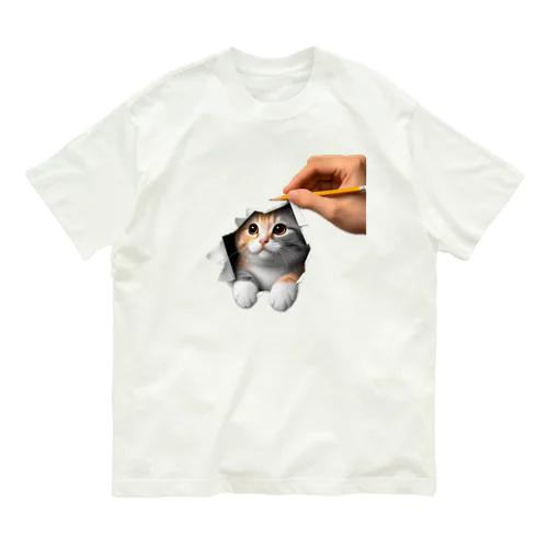 猫が出てくる オーガニックコットンTシャツ