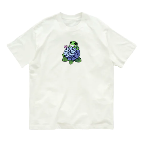 あじさいの花と🐸カエル君 Organic Cotton T-Shirt