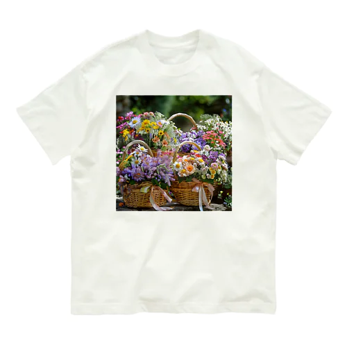 華やかな花が入った花かご　なでしこ1478 Organic Cotton T-Shirt