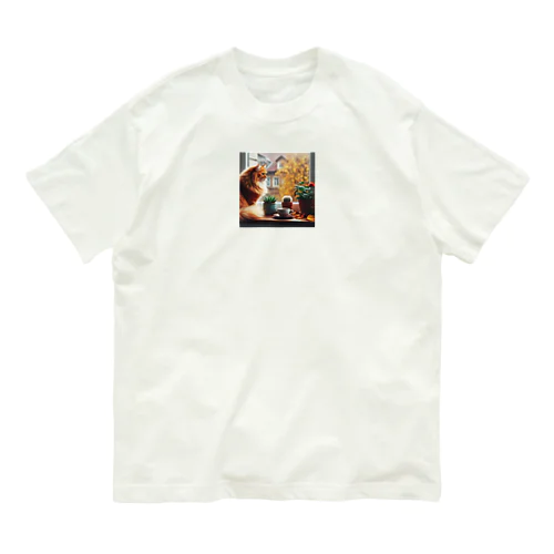 景色を眺める猫 Organic Cotton T-Shirt