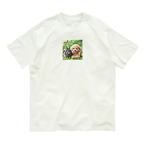 うさぎのネザーランドドワーフと犬のトイプードル オーガニックコットンTシャツ