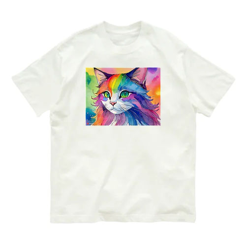 虹色ネコちゃん オーガニックコットンTシャツ