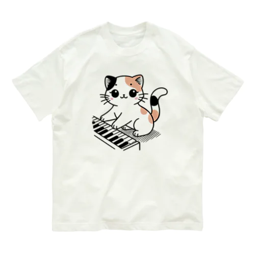 三毛猫とピアノ 01 オーガニックコットンTシャツ