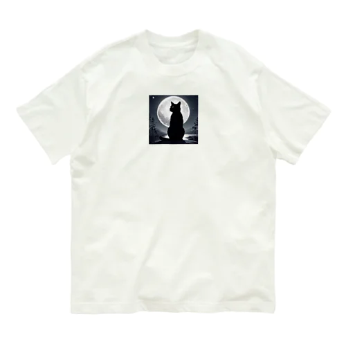 月夜の黒猫 オーガニックコットンTシャツ