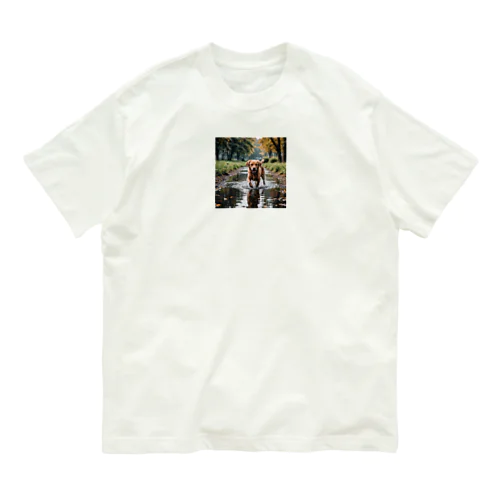 水辺を歩く犬 dog on the water オーガニックコットンTシャツ